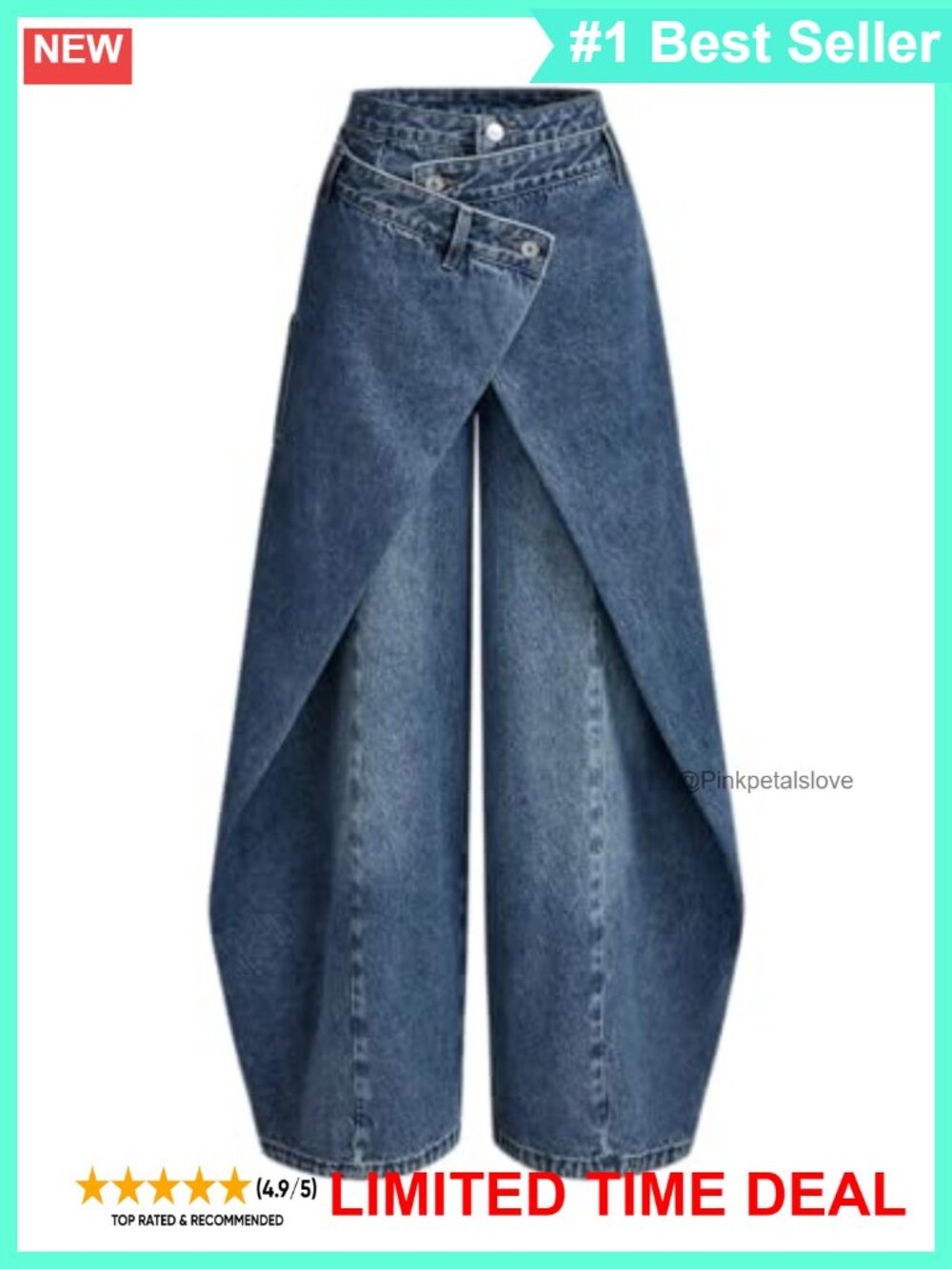 Wide Leg Cargo Jeans Wrap-Front Layered Denim Pants High Waist